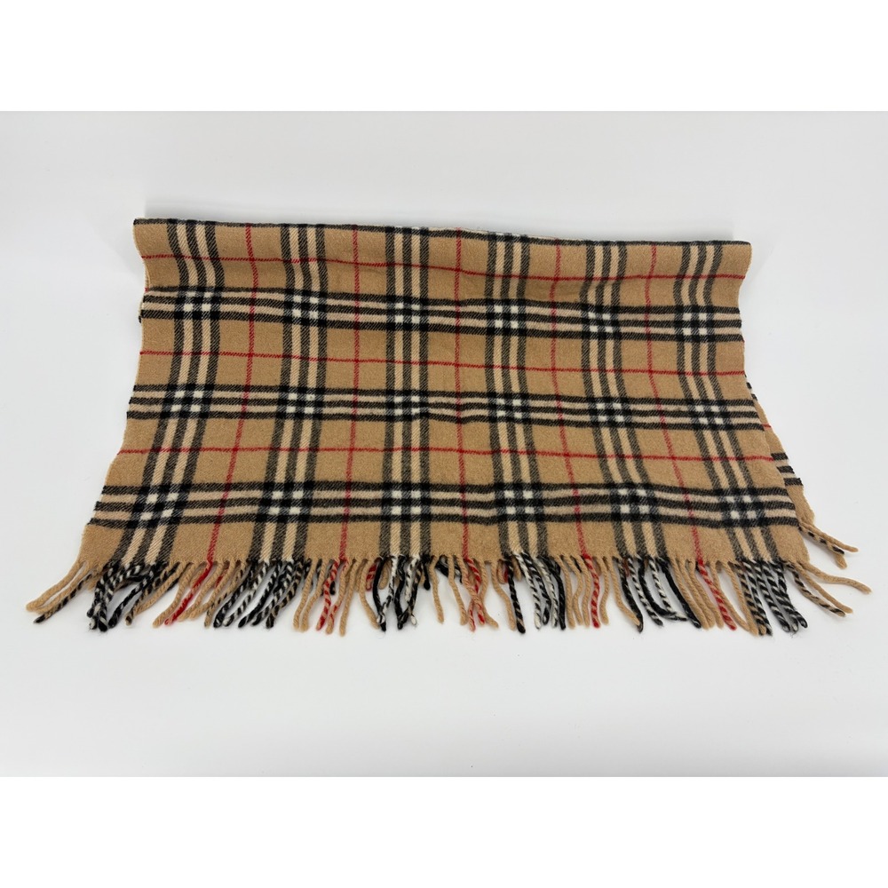 Authentic Vintage Burberrys Nova Check Wool Scarf Camel Plaid Luxury Fringe - Picture 5 of 5